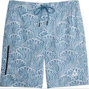 Gerry Mens Wood Cut Waves Swim Trunks‎ XXL Aqua Blue Pocket